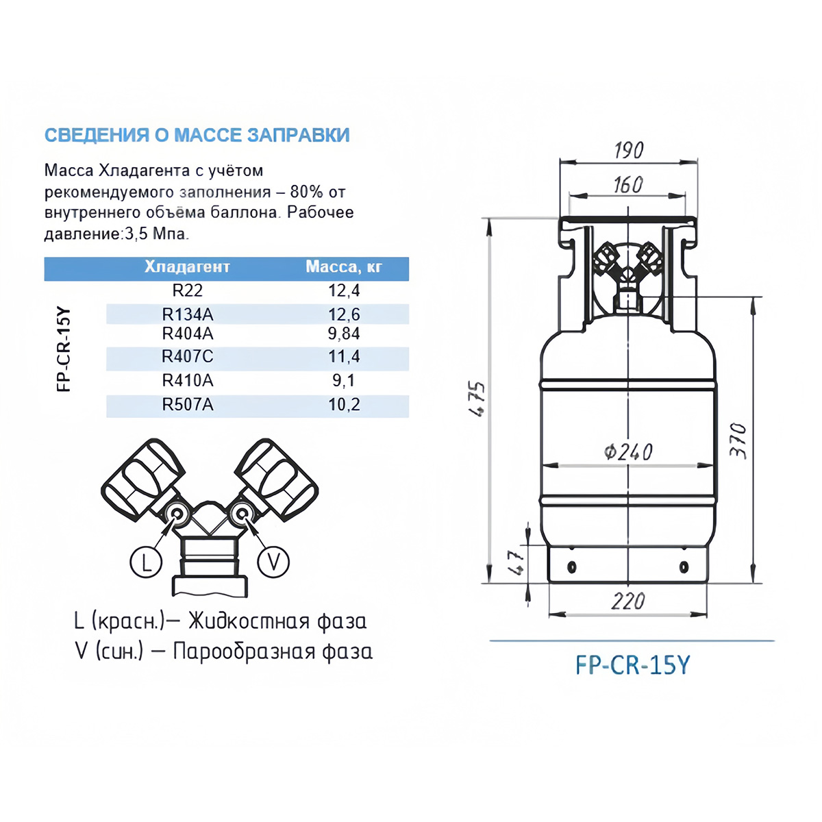 Многоразовый баллон двухвентильный FP-CR-15Y, 15 литров