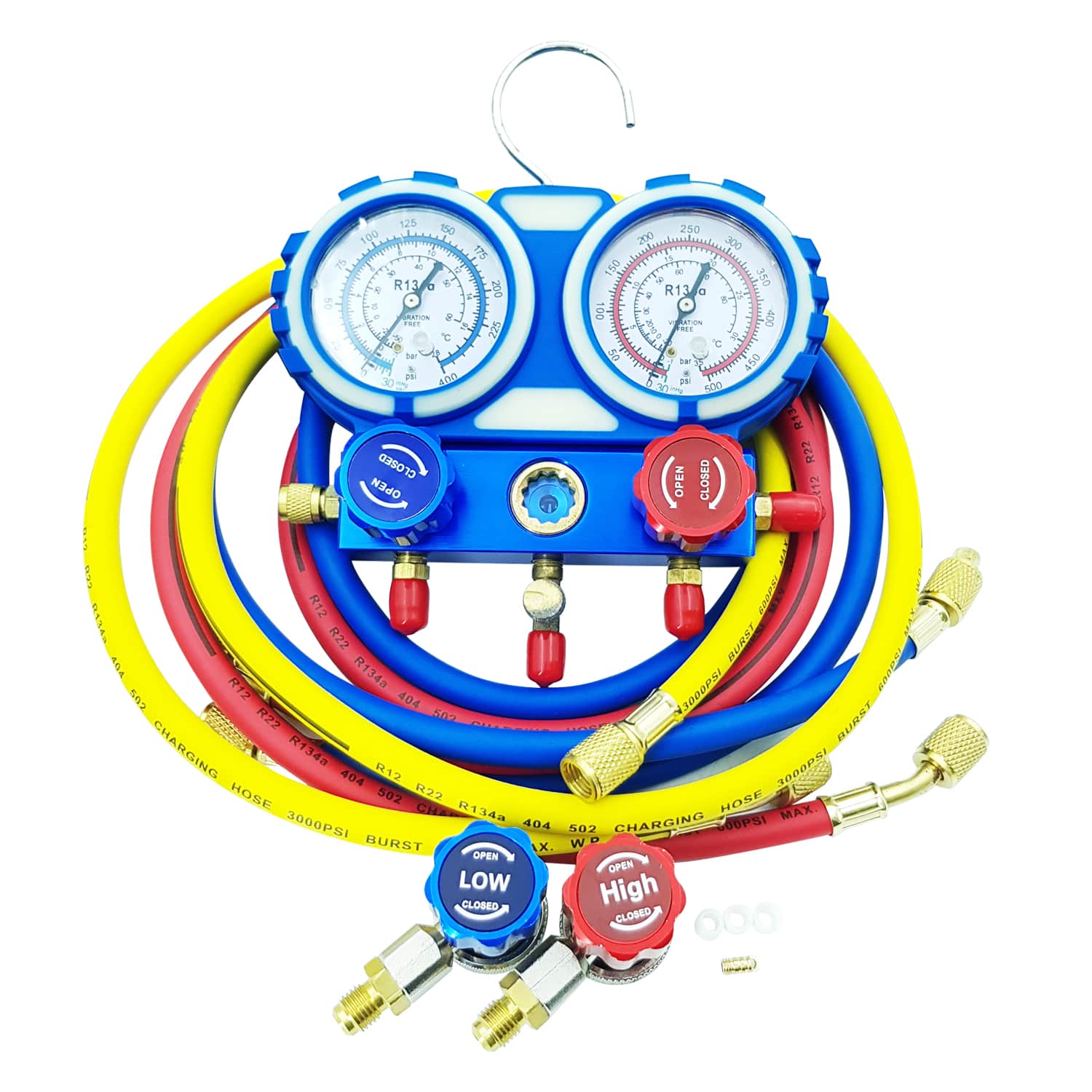 Манометрический коллектор двухвентильный Value VMG-2-R22-B+QC, для R22, R134a, R404a, R407c, быстросъемные муфты, шланги 120 см