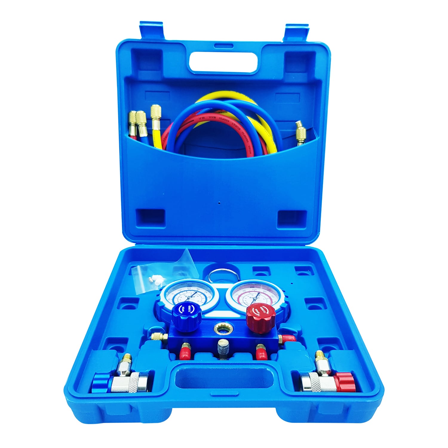 Манометрический коллектор двухвентильный Value VMG-2-R22-B+QC, для R22, R134a, R404a, R407c, быстросъемные муфты, шланги 120 см