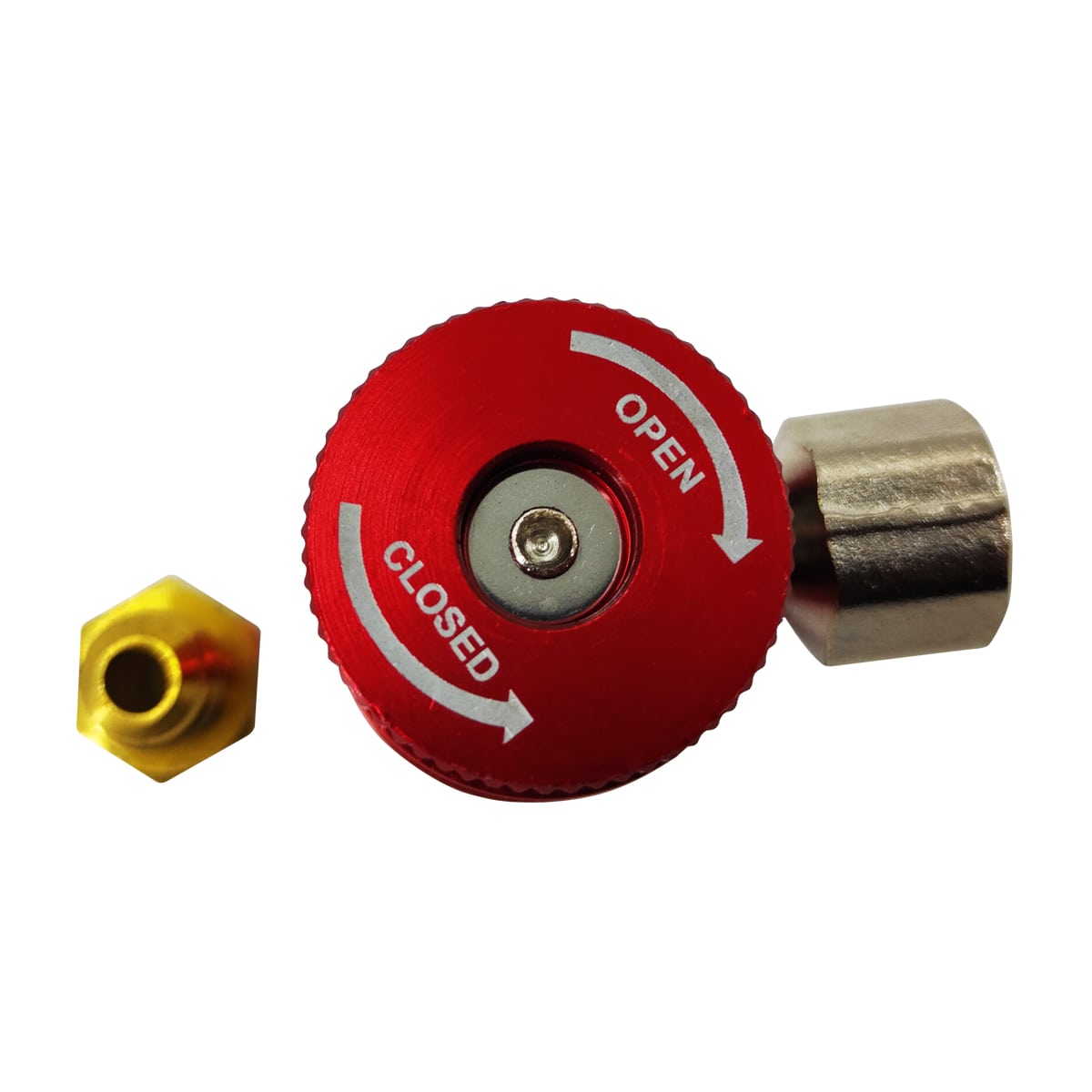 Быстросъёмная муфта для автокондиционера FavorCool QH-1234 с краном, 90°, 3/8 SAE female + переходник 1/4 SAE male, высокое давление