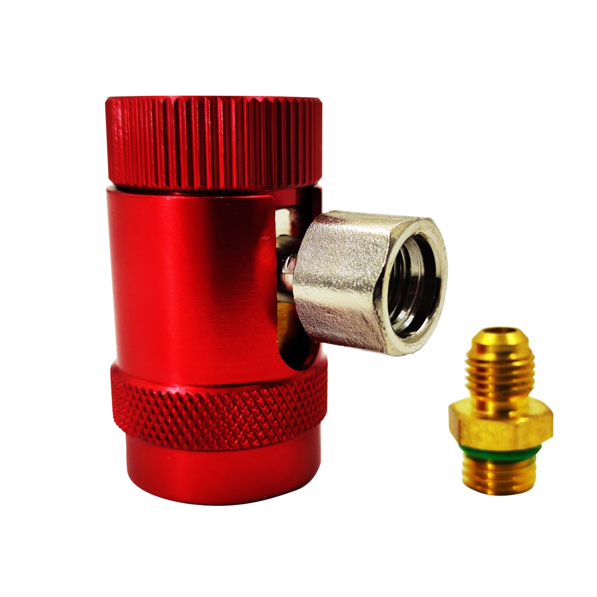 Быстросъёмная муфта для автокондиционера FavorCool QH-1234 с краном, 90°, 3/8 SAE female + переходник 1/4 SAE male, высокое давление