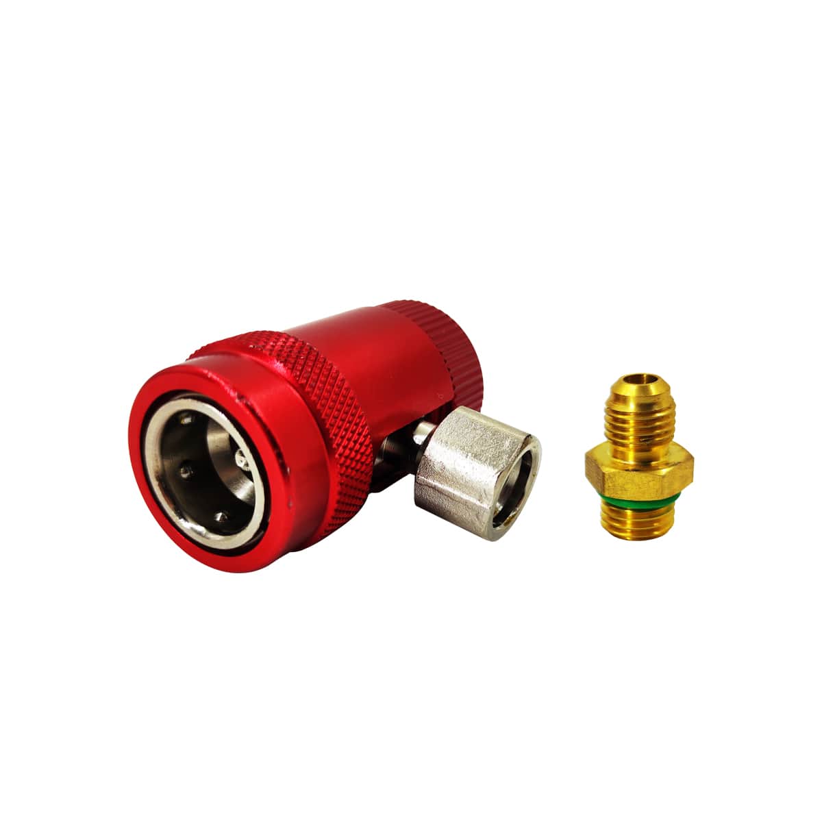 Быстросъёмная муфта для автокондиционера FavorCool QH-1234 с краном, 90°, 3/8 SAE female + переходник 1/4 SAE male, высокое давление