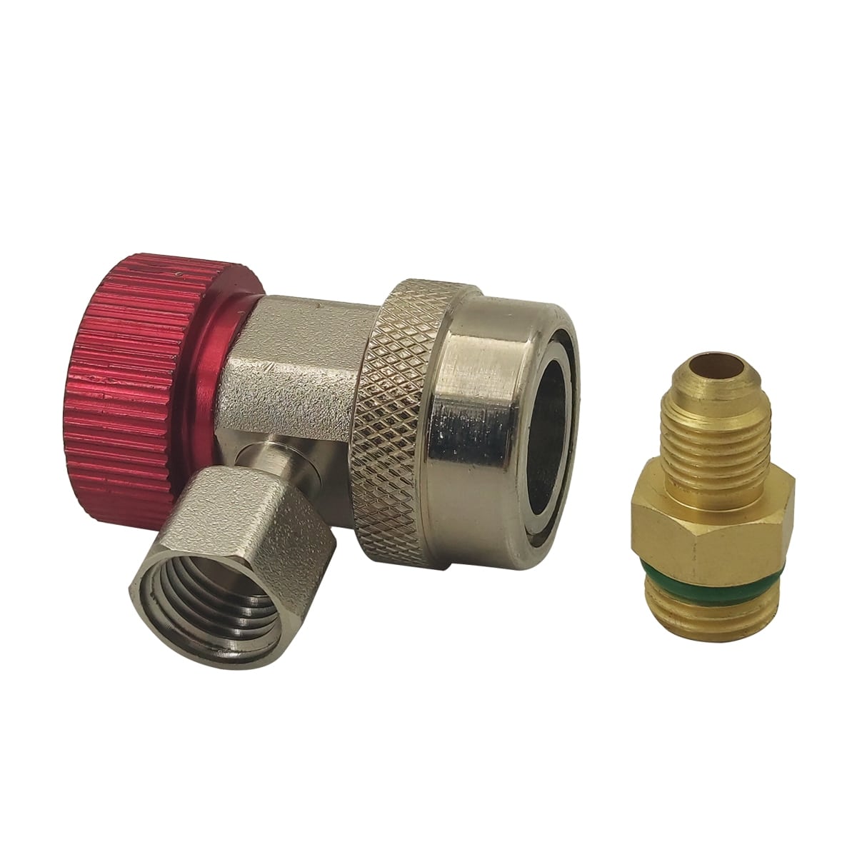 Быстросъемная муфта для автокондиционера FavorCool QC-H для R134а с краном, 3/8 SAE 90° female + переходник 1/4 SAE male, высокое давление