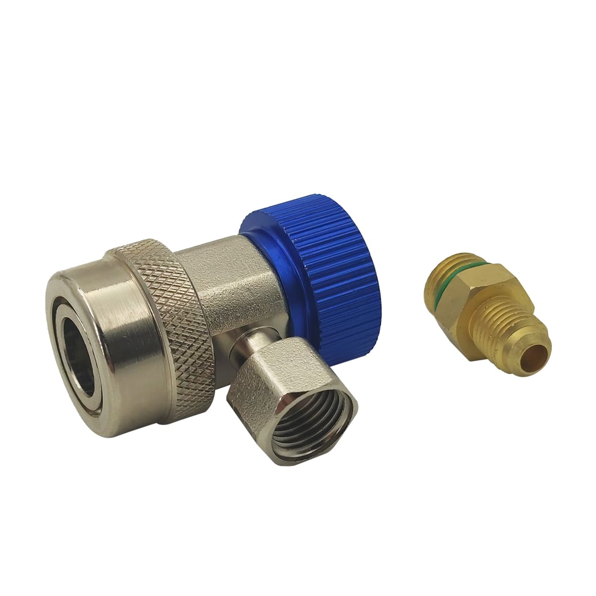 Быстросъемная муфта для автокондиционера FavorCool QC-L для R134а с краном, 3/8 SAE 90° female + переходник 1/4 SAE male, низкое давление