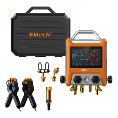 Манифолд четырехвентильный электронный Elitech MS-4000, для всех хладагентов, шланги 150 см, кейс