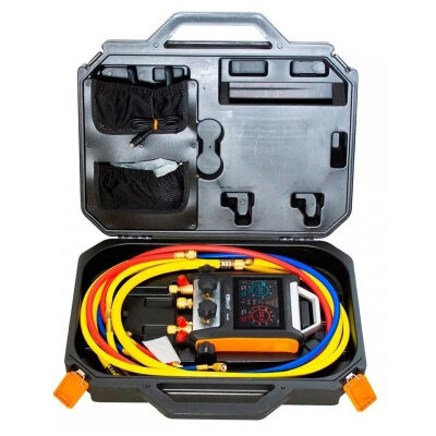 Манифолд четырехвентильный электронный Elitech MS-4000, для всех хладагентов, шланги 150 см, кейс