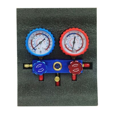Манометрический коллектор двухвентильный FavorCool FC-136G, для R12, R22, R404a, R134a, шланги 90 см