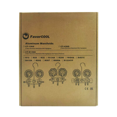 Манометрический коллектор двухвентильный FavorCool FC-136G, для R12, R22, R404a, R134a, шланги 90 см