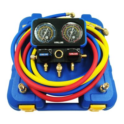 Манометрический коллектор двухвентильный Value NAVTEK VRM2-B-0401, для R22, R410a, R134a, R407c, шланги 150 см, кейс