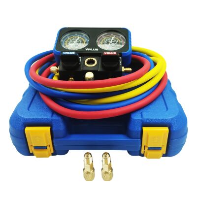 Манометрический коллектор двухвентильный Value NAVTEK VRM2-B-0401, для R22, R410a, R134a, R407c, шланги 150 см, кейс