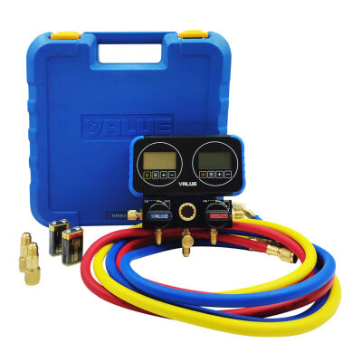 Манометрический коллектор одновентильный электронный Value NAVTEK VRM1-0101i, на высокое давление, для всех хладагентов, шланги 150 см, кейс