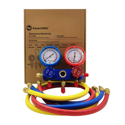 Манометрический коллектор двухвентильный FavorCool FC-136G, для R12, R22, R404a, R134a, шланги 90 см