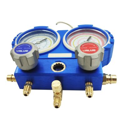 Манометрический коллектор двухвентильный Value VMG-2-R134А, для R134a, быстросъемные муфты, шланги 90 см, кейс