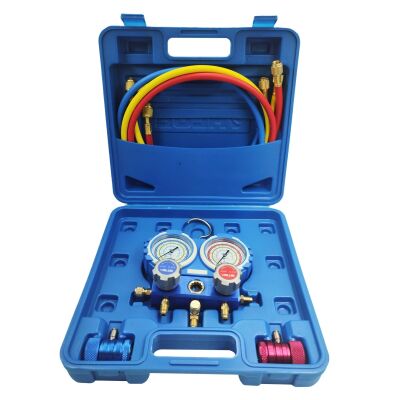 Манометрический коллектор двухвентильный Value VMG-2-R22-B+QC, для R22, R134a, R404a, R407c, быстросъемные муфты, шланги 120 см