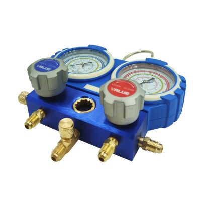 Манометрический коллектор двухвентильный Value VMG-2-R22-B+QC, для R22, R134a, R404a, R407c, быстросъемные муфты, шланги 120 см