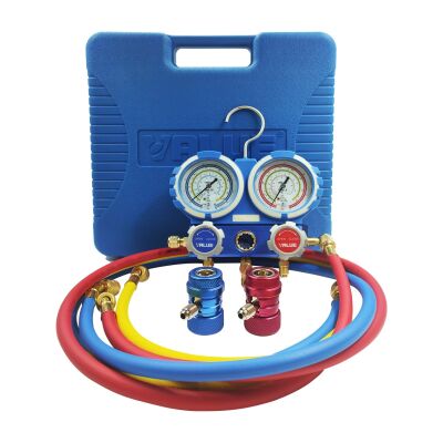Манометрический коллектор двухвентильный Value VMG-2-R22-B+QC, для R22, R134a, R404a, R407c, быстросъемные муфты, шланги 120 см