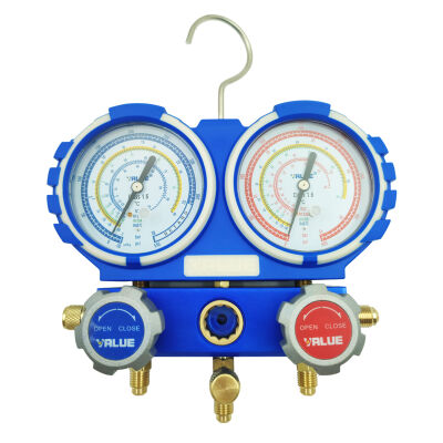 Манометрический коллектор двухвентильный Value VMG-2-R410A-02, для R22, R134a, R410a, R407c, шланги 90 см, кейс