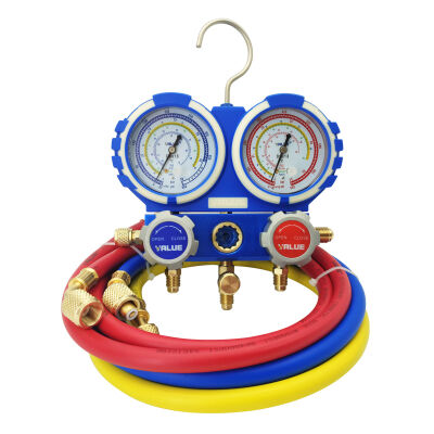 Манометрический коллектор двухвентильный Value VMG-2-R410A-B-02, для R22, R134a, R410a, R407c, шланги 120 см