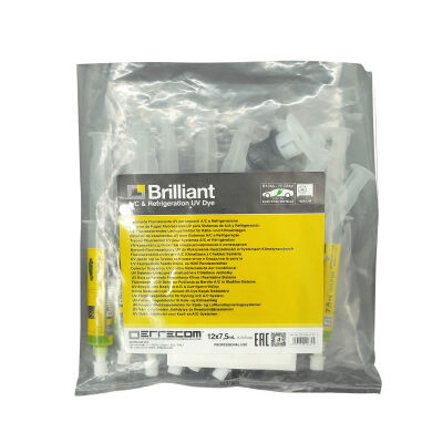 Ультрафиолетовый UV детектор протечек Errecom BRILLIANT 12 картриджей по 7,5 мл с адаптером для R134a