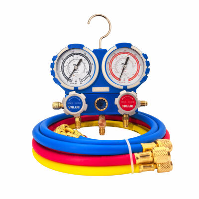 Манометрический коллектор двухвентильный Value VMG-2-R410А, для R410a, шланги 150 см, кейс