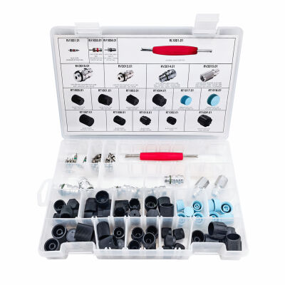 Набор запасных сервисных портов, золотников, колпачков для R134A