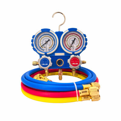 Манометрический коллектор двухвентильный Value VMG-2-R22-B-02, для R22, R134a, R404a, R407c, шланги 120 см