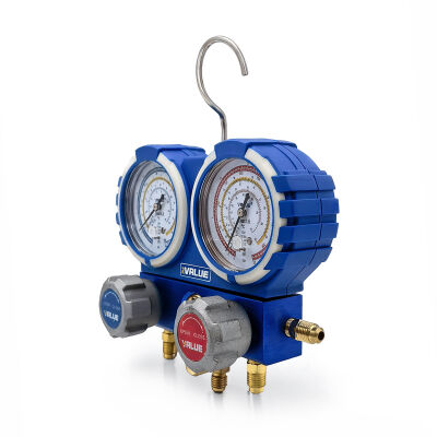 Манометрический коллектор двухвентильный Value VMG-2-R22-B, для R22, R134a, R404a, R407c, шланги 120 см, кейс