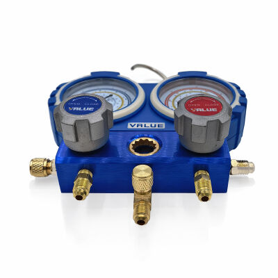 Манометрический коллектор двухвентильный Value VMG-2-R22-B, для R22, R134a, R404a, R407c, шланги 120 см, кейс