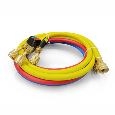 Шланги для заправки фреона Value VRP-С-RYB 150 см с вентилями, для R410a и R32 (5/16 SAE), комплект 3 штуки