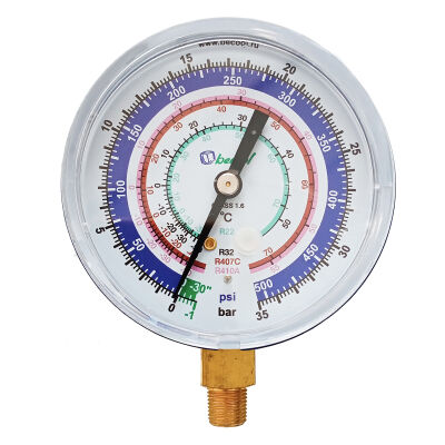 Мановакуумметр BeCool BCOL-N, 80мм (R22, R32, R407C, R410) радиальный штуцер M1/8 NPT